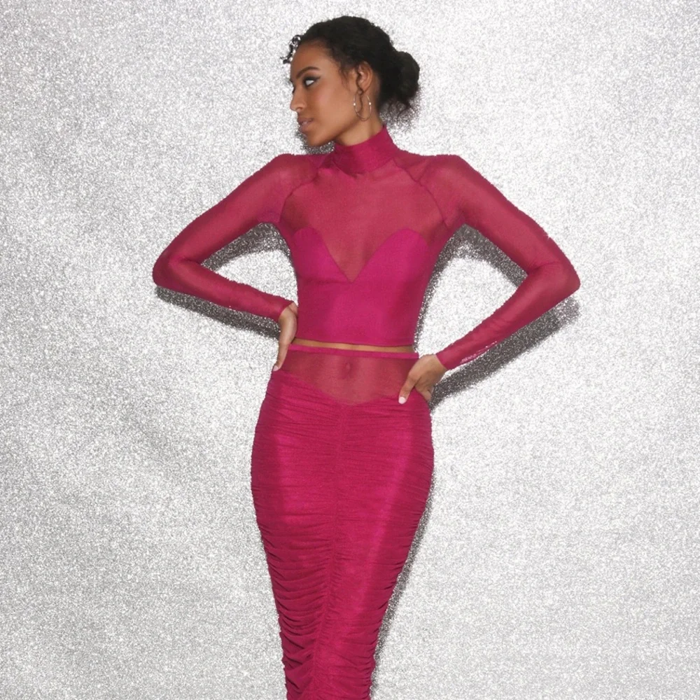 NWOT Fleur du Mal Fuchsia Sheer Crop Top - Picture 3 of 14